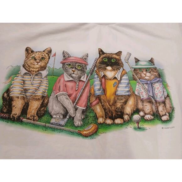 Prints of Tails VTG T Shirt Cats Kittens Golf Cute Front Back XL 90s - Picture 1 of 8